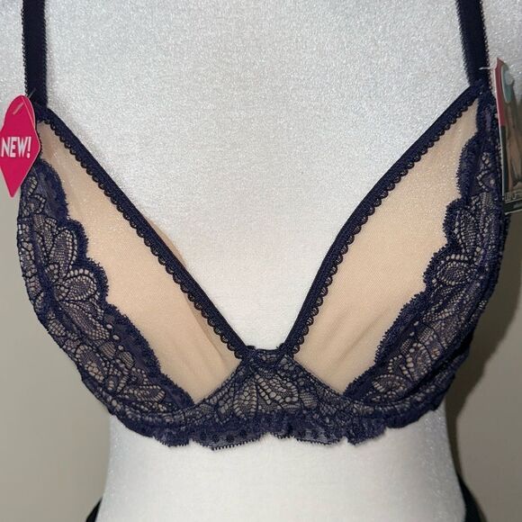 LILY OF FRANCE 36C Midnight Beige Unlined Lace Mesh Underwire Bra - Picture 6 of 11